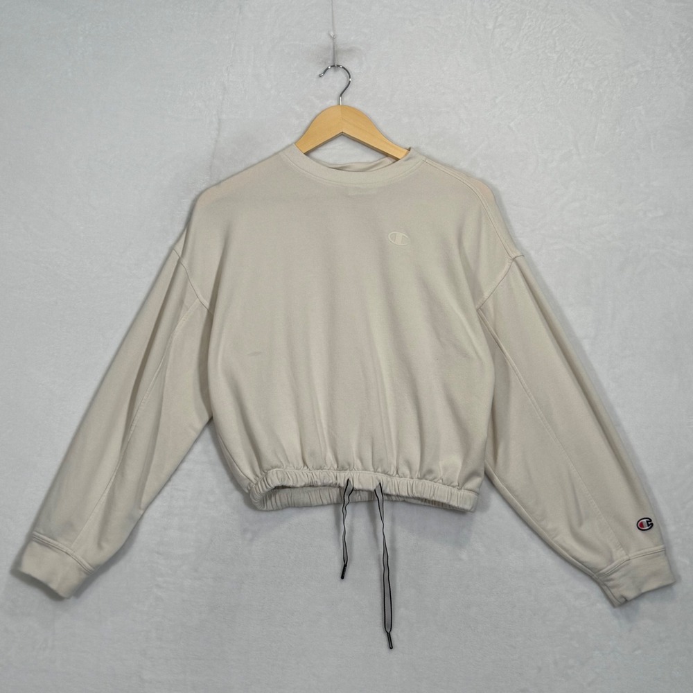 Champion Cream Cropped Bungee Hem Sweatshirt XS